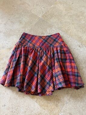 Source Unknown Plaid Circle Skater Skirt in Red, Orange and Blue